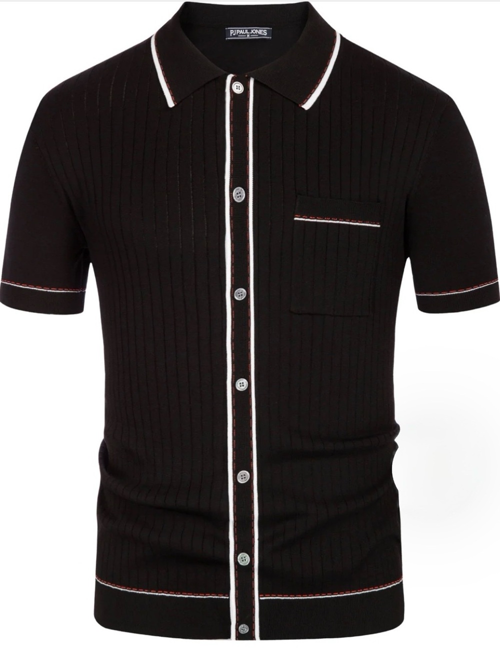 2xl Black Short-Sleeve Ribbed Polo with Contrast Trim